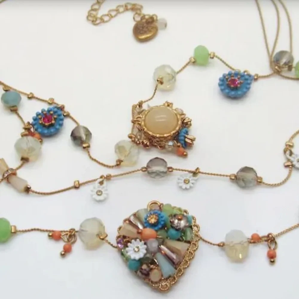 NEW Betsey Johnson Illusion Necklace Heart, Floral, Beaded - Picture 8 of 8